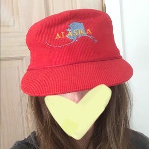 Vintage Alaska red corduroy trucker cap